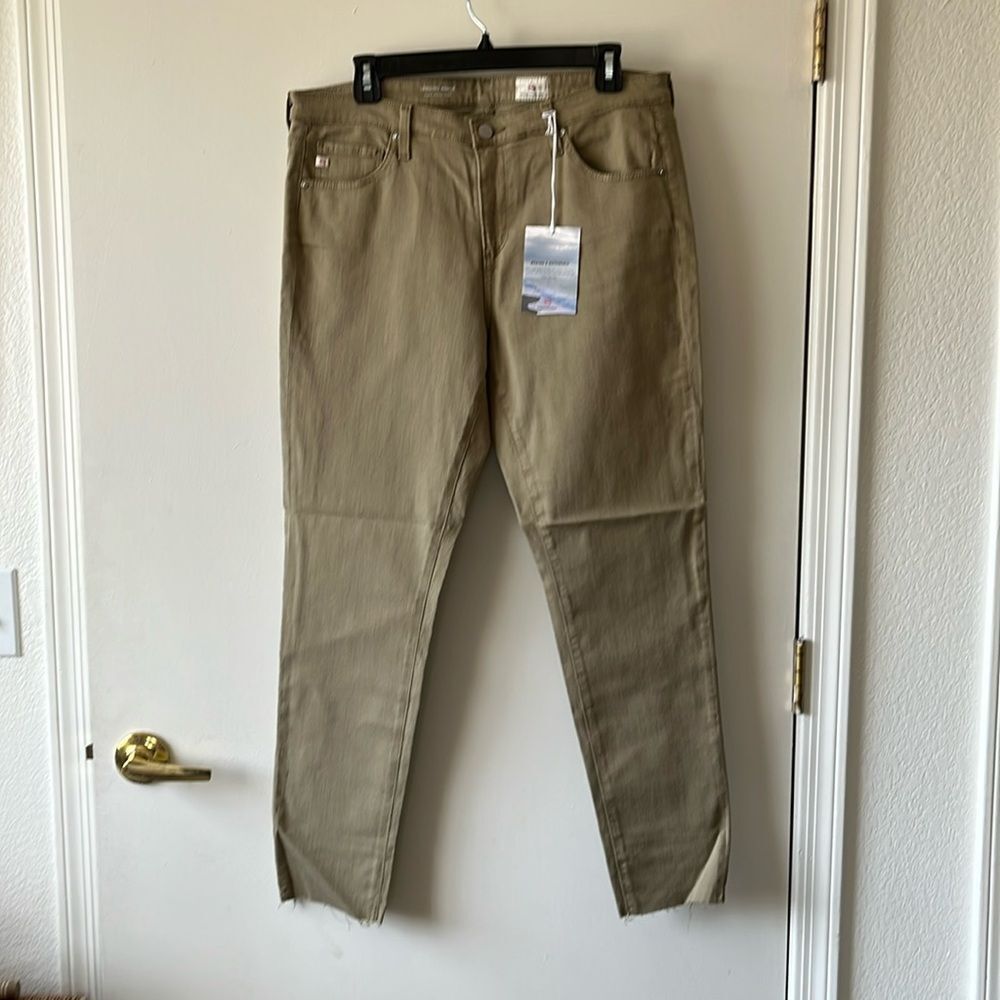 Ag Adriano Goldschmied Olive-Tan Straight Leg Crop Pants
